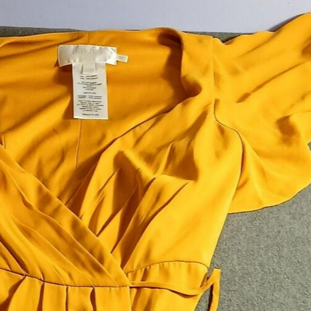 Davids Bridal Formal Floor Length Wrap Dress Size 6 Marigold NWT ,Flutter Sleeve - Picture 7 of 16